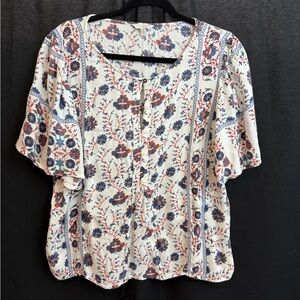 Lucky Brand Floral Print Blouse - Blue and Red